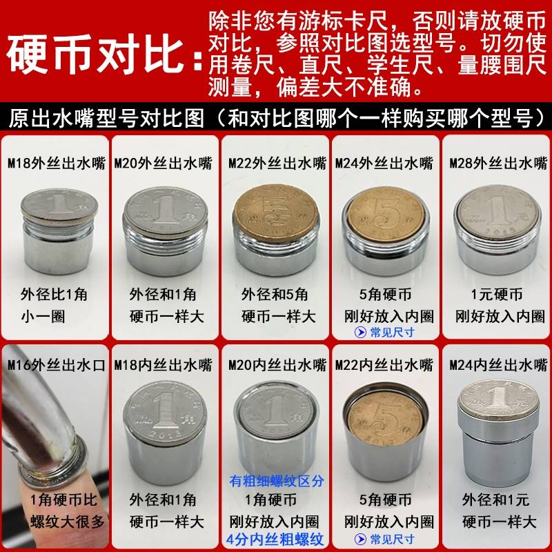 水龙头起泡器转接头配件净水器M22/24外丝细牙变内丝4分粗牙全铜-图2