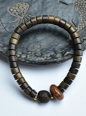 菩萨棋沉香单圈手串原木药片珠复古佛珠文玩念珠手链厂家货源批发