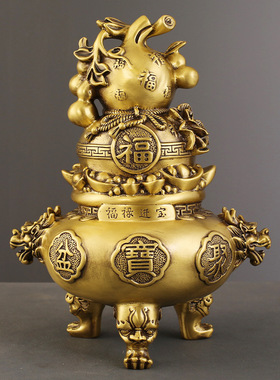 纯黄铜葫芦摆件大号招财福禄聚宝盆客厅玄关办公室装饰乔迁开业礼