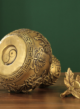 纯黄铜四季平安葫芦家居招财镇宅摆件开口盖空心客厅玄关卧室装饰