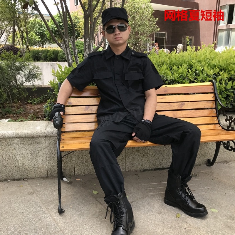 正品夏季短袖黑色作训服网格藏蓝色冬季特训服长袖作战服训练服装-图0