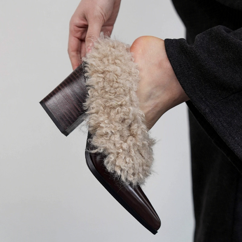 尖头毛毛单鞋粗跟加绒高跟鞋秋季新款保暖设计感时髦女鞋保暖棉鞋,淘宝优惠券,粉丝福利购,淘宝优惠卷