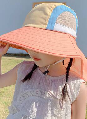 儿童防晒帽大帽檐防紫外线夏季男童女童圆顶沙滩帽子遮阳帽太阳帽