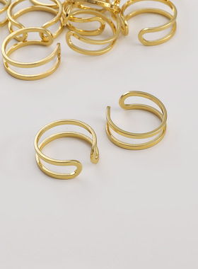 铜镀14K包金保色光面铜丝线双股戒圈手工diy夹珠绕线双圈开口戒指