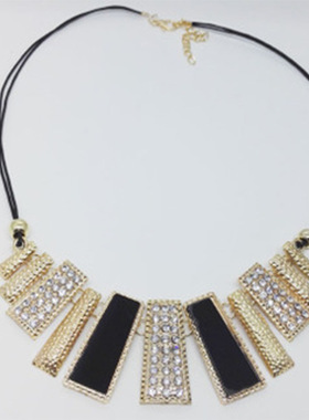 欧美夸张项链 几何皮绳项链 韩国锁骨链女短款项链多色镶钻毛衣链