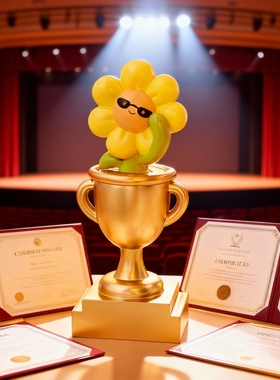 多巴胺风黄色花朵奖杯桌面摆件