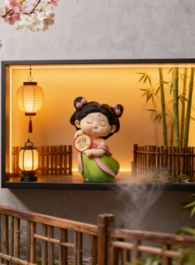 古风美女带灯手办展示柜摆件