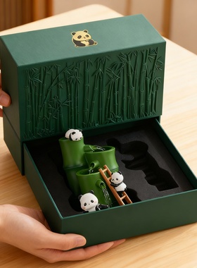 可爱熊猫造型装饰摆件礼盒套装