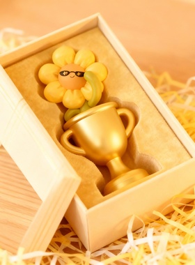 创意黄铜向日葵小熊手办摆件