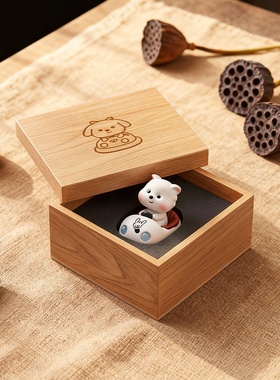 实木小熊桌面收纳盒摆件