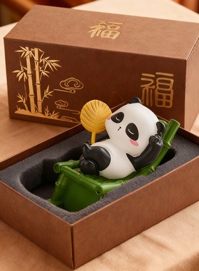 可爱熊猫竹子中国风桌面摆件