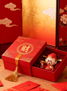 财神爷招财摆件红色礼盒新年送礼