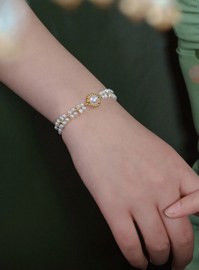 双层天然淡水珍珠手链14k注金