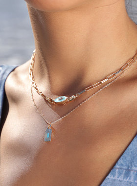 JFB法国进口蓝光芒18K厚包金项链百搭叠戴锁骨链精致时尚简约高级