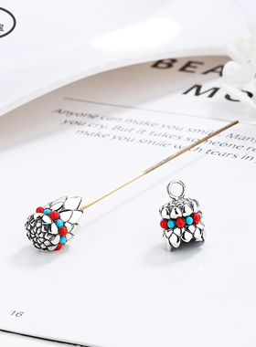 复古S925银天珠吊坠扣头托架空托