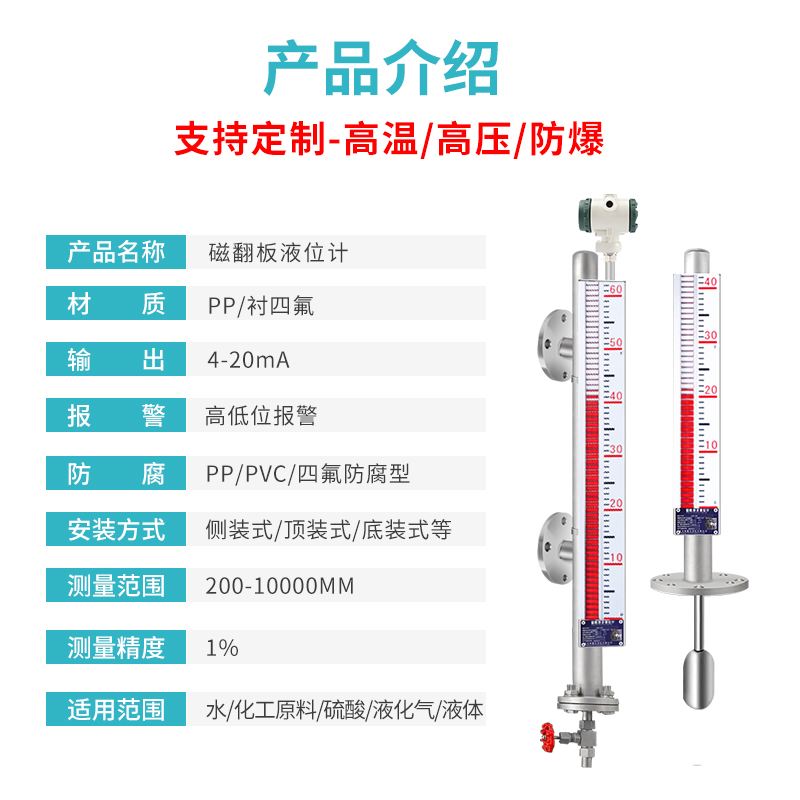 UHZ磁翻板液位计带远传液位计304不锈钢锅炉水位计油位计侧装顶装-图1