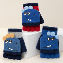 Child Gloves Winter Knit Wool Wire Warm Half Finger Flip Chill Student Cute CUHK Child Write Job Thickening
