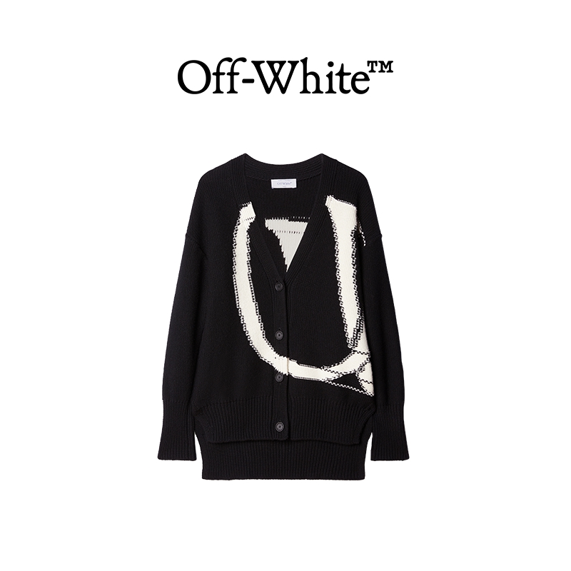 OFF-WHITE OW大号logo女士黑色宽松毛衣羊毛开衫 - 图3