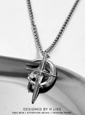 十字星月亮钻项链吊坠饰品钛钢个蛇骨短款卫衣链男女气质风配饰