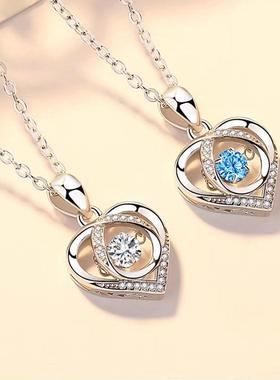 990纯银吊坠女项坠足银灵动吊坠跳动的心项链小清新仙女风网红款