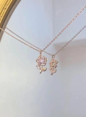 法式温柔玫瑰花项链小粉花花锁骨链甜美轻奢小众设计女