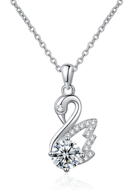 S925纯银天鹅项链女轻奢小众吊坠高级锁骨链1克拉莫桑石饰品