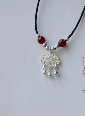 新中式项链ins学生闺蜜平安锁民族风手工编织长命锁铃铛吊坠爆款