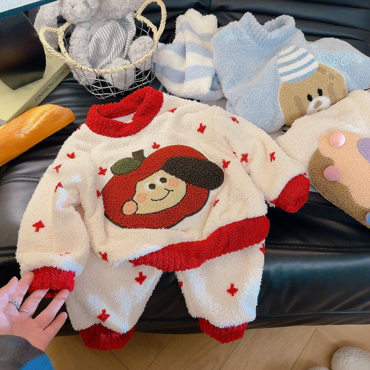 儿童半边绒睡衣秋冬新款男童女孩保暖软糯家居服套装,淘宝优惠券,粉丝福利购,淘宝优惠卷