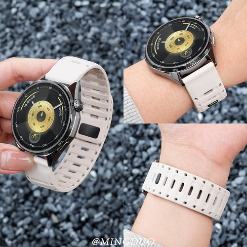 鸣铎适用华为GT6表带watchgt5手表gt4男款鲨鱼钉扣watch5新款腕带磁吸硅胶watch4镂空透气运动pro夏天高级感6 - 图3