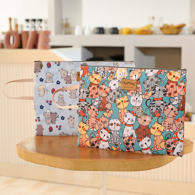 Korean version of cartoon waterproof A4 file bag zipper information bag portable large capacity pregnancy and prenatal examination file book storage bag