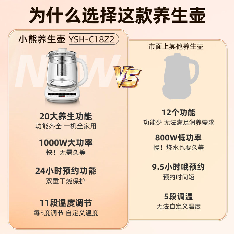 小熊家用全自动玻璃煮茶壶养生壶 小熊梓初养生壶/煎药壶
