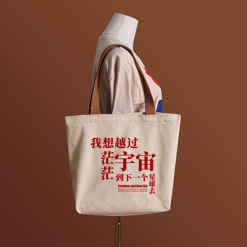 我想越过宇宙帆布袋女包手提袋环保购物大容量袋子男学生上班定制,淘宝优惠券,粉丝福利购,淘宝优惠卷
