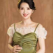 Exhibition Photography New retro green velvet small frescoed photo gallery Pregnancy Woman dress Genuine Dress Pregnant Woman Photo Costumes