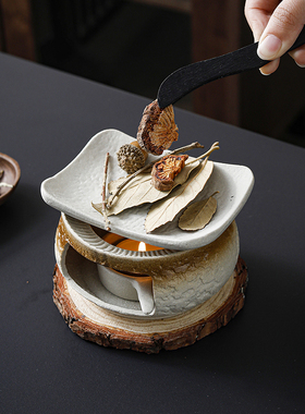 粗陶手作日式烘烤炉陶瓷熏香雪松香薰炉烤茶炉桌面蜡烛温茶炉老式