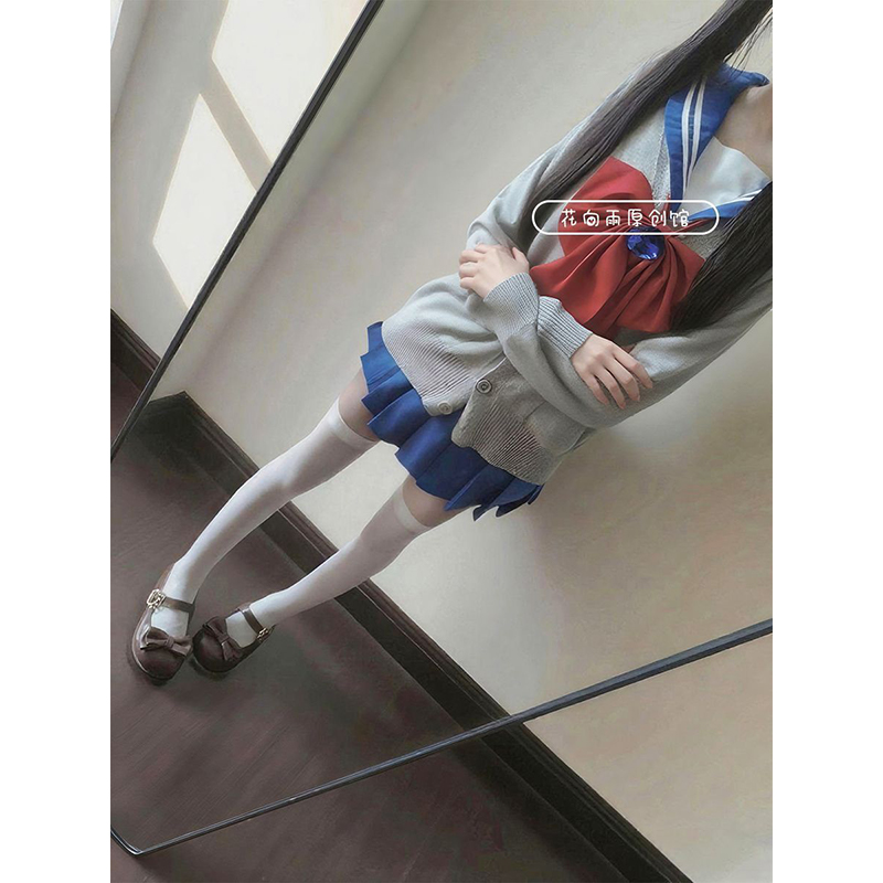 校供感基础款学院风正版日系2025原创绀领白长袖中间服水手服套装 - 图2