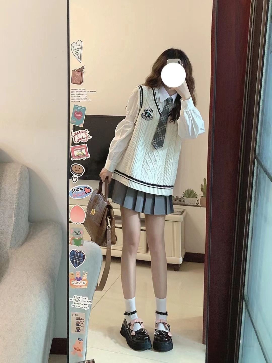 【三件套装】秋季新款长袖马甲背心学院风拼色针织衫衬衫百褶短裙,淘宝优惠券,粉丝福利购,淘宝优惠卷