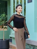 2023 autumn and winter style thread cotton lace splicing in the collar bottom-shirt woman in the suit with a small shirt with a long sleeve blouse