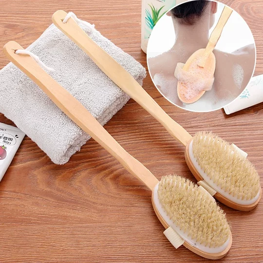Curved handle detachable bristle bath brush with soft horse bristle