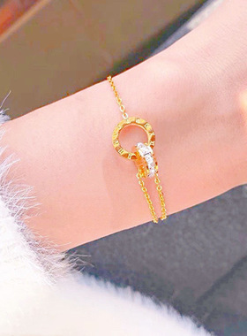 小众设计感钛钢18K金色双环相扣圆环罗马数字双圈闺蜜手链女