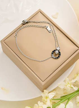 环环相扣罗马镶钻钛钢项链女不掉色时尚个性简约百搭手链配饰耳饰