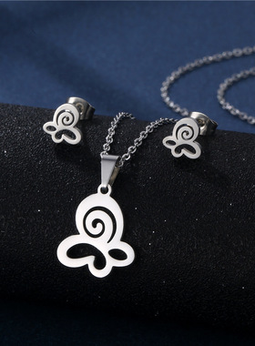 不锈钢项链耳环套装 跨境南美时尚几何简约爱心光面两件套女