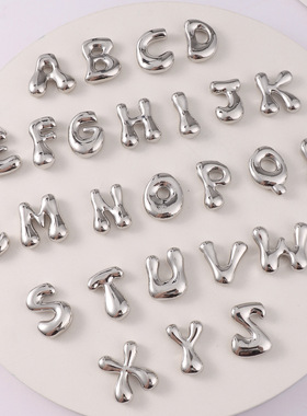 跨境亚马逊热卖26个英文字母吊坠嘻哈银色胖乎乎字母项链锁骨链女