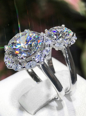 活口戒指女王的大钻鸽子蛋 5克拉仿莫桑石高碳钻日式轻奢开口戒指