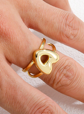 跨境亚马逊黄铜气球泡泡26字母钻石戒指个性双层开口可调节饰品