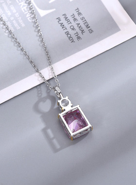 网红直播热卖粉色高碳钻女项链镶嵌10*12方形冰花切香水瓶吊坠女