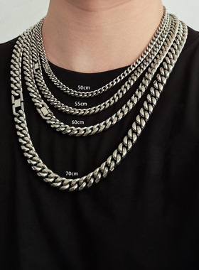钛钢古巴链嘻哈项链不锈钢圆磨加密链时尚男士珠宝扣钛钢项链饰品