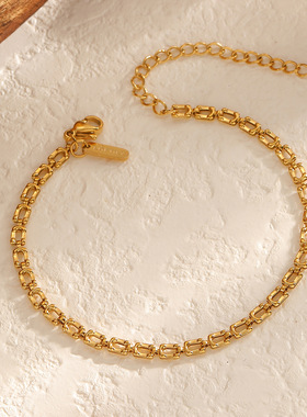 欧美ins风百搭金色钛钢素链古巴链扁蛇链18K金不锈钢手链女饰