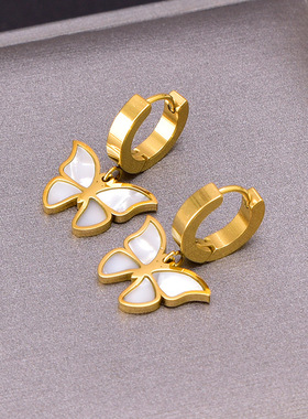 韩版刀片链贝壳蝴蝶锁骨链防水防汗女生手链短款耳环金色套装项链