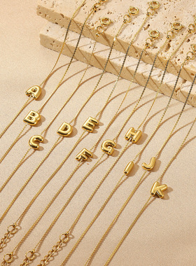 跨境简约不锈钢首字母胖乎乎手链18镀金钛钢26字母手串气质百搭女