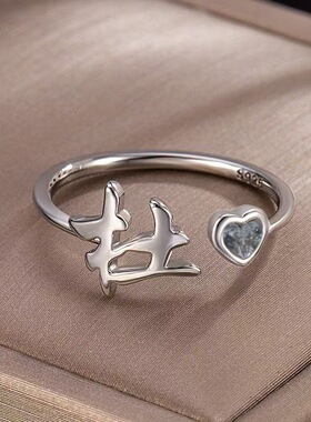 中式百家姓氏戒指女小众高颜值时尚简约素圈可调节食指戒